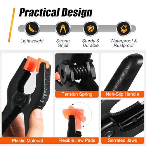 RELBRO Spring Clamps, 6 Inch Large Plastic Clips for Balloon Arch Backdrop Craft Decoration, Heavy Duty, Black, 10 Pcs - size: 6 Inch