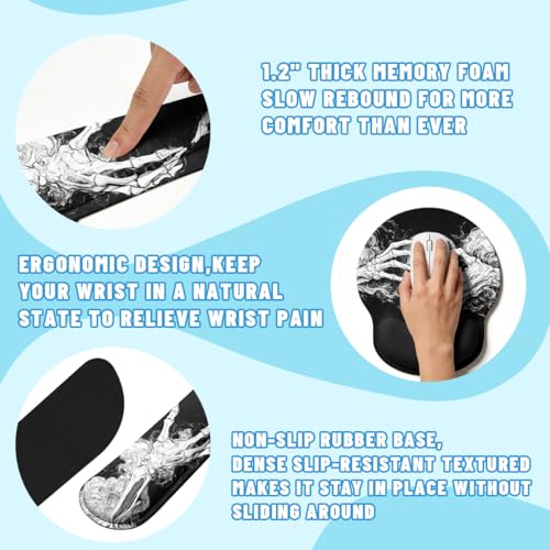 Skeleton Hands Desk Mat Set Dark Gothic Art Large Mouse Pad with Wrist Rest 4in1 Desk Mat for Desktop Ergonomic Keyboard Wrist Support Anti-Slip Computer Ergonomic Mouse Pad Home Office Gaming - color: Skeleton Hands