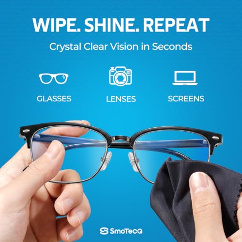 SmoTecQ 6 Pack Premium Microfiber Glasses Cleaning Cloths - Ultra Soft & Scratch Free for Eyeglasses, Sunglasses, Camera Lenses, Tablets & Screens - Washable & Reusable