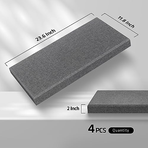 UMIACOUSTICS 4 PCS Acoustic Panels with Hanging Brackets, 2” Thick Fiberglass Sound Proof Panels Removable for Studios, Office, Home Theater Wall- Charcoal Grey - color: Charcoal Grey, size: 23.6" x 11.8"-4pcs