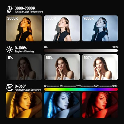 CYNOVA Magnetic RGB Video Light with Mini Desktop Tripod | Portable LED Camera Light 3000–9000K, 126 LEDs, Rechargeable Mini Panel for Vlogging, Live Streaming, Photography
