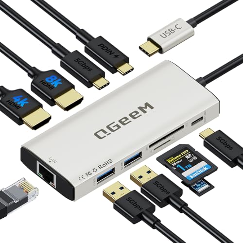 USB C Hub,10 in 1 Laptop Docking Station 2x4K@60Hz,Type-C Multiport Adapter with Dual HDMI,PD100W,5Gbps Data Ports,Extender Splitter,Card Reader,Ethernet Dock for Mac/Dell/HP/Surface/Steam Deck - color: White