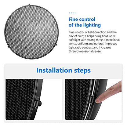 NEEWER 21.6"/55cm Metal Beauty Dish Bowens Mount Reflector with White Diffuser, Honeycomb Grid for Strobe Flash Video Light Compatible with Godox AD600 NEEWER CB60 Q4 Vision 4 S101 Series, NK-NARC22 - style: 21.6"/55cm