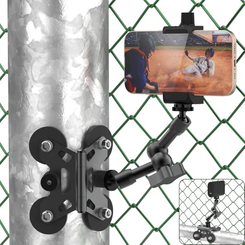 Magnetic Cell Phone Fence Mount for Universal Compatibility with Mevo Start, iPhone, GoPro & Action Cameras, Adjustable Arm with 360 Movement, Secure Magnetic Grip (Black) - color: Black