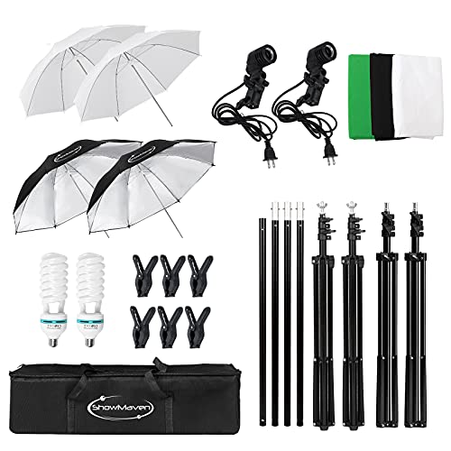 ShowMaven Photography Lighting, 6.5ft x 10ft Backdrop Stand and Umbrellas Continuous Lighting Kit for Photo Studio Product, Portrait and Video Shoot Photography