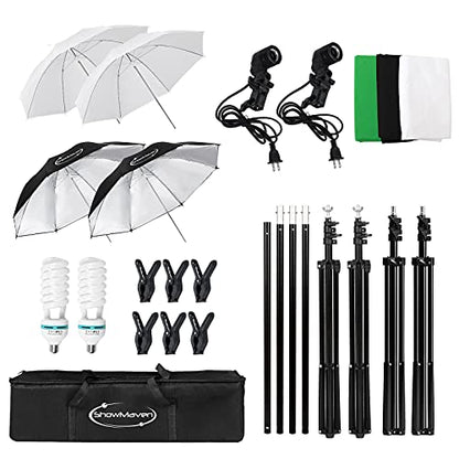 ShowMaven Photography Lighting, 6.5ft x 10ft Backdrop Stand and Umbrellas Continuous Lighting Kit for Photo Studio Product, Portrait and Video Shoot Photography
