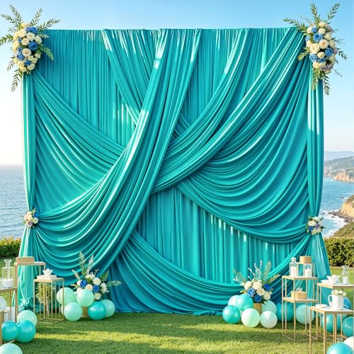 10ft×12ft Turquoise Backdrop Curtains for Wedding Parties, 2 Panels Wrinkle Free Polyester Photo Backdrop Drapes Back Drop Cloth for Birthday Photography Background - color: Turquoise, size: W5' x H12'(2 panels)
