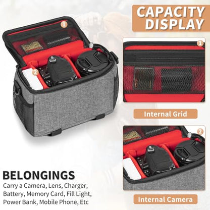 Camera Carrying Bag, Anti-Shock Camera Case Bag with Water-resistant Rain Cover Compatible for Canon EOS R50 M50 Powershot SX540 SX70, Nikon Coolpix L340 B700 P610, Panasonic LUMIX, Sony a6100 a6400 - color: Grey, size: Small