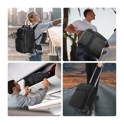 Neewer 2 in 1 Camera Roller Bag with Detachable Shockproof Dividers Retractable Handle Waistband Rain Cover Water Resistant Robust Carry On Backpack for Camera Tripod Flash Lens Laptop, Black, PB027 - style: Pb027