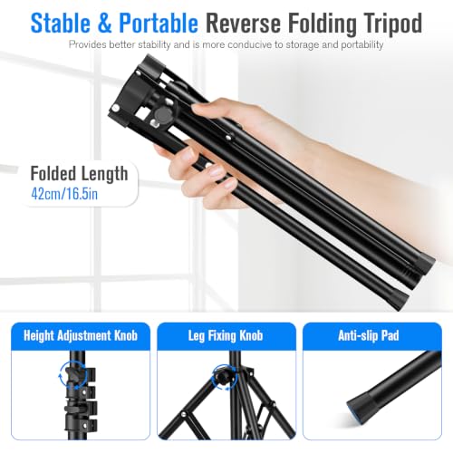 Green Screen Backdrop Kit with Stand, 8x7.2ft Green Background with Reverse Folding Base, Portable T-Shape Stand with 5 Spring Clamps, Sandbag, Carry Bag for Zoom, Streaming, Photography