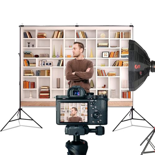 10x8ft Fabric White Bookshelf Backdrop Office Modern Meeting Room Library Home Office Zoom Virtual Photography Background Video Conference Zoom Photo Backdrop Studio Props - size: 10x8 FT