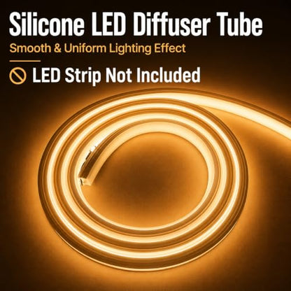 Silicone LED Channel 16.4FT, Flexible Neon Tube Light Cover for LED Strips up to 10mm Wide, Milky White LED Strip Diffuser Channel, DIY Spotless Light Cover for Cabinet Lighting, No Strip Included
