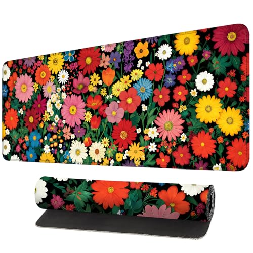 Mouse Pad, Large Anti-Slip with Stitched Edges Desk Mat Desktop Laptop Computer Desk Keyboard Mat,Table Protector Blotter Mat (Flower, 31.5" x 11.8") - color: Flower, size: 31.5" x 11.8"