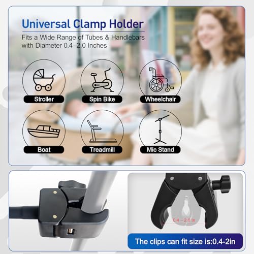 Clip Phone Holder for Desk,Pole,Pipe,Boom,Flat Surface with Adjustable Aluminium Arm Phone Clamp Mount for Mic Stand,Treadmill Compatible with All 4-7” Cell Phone (Long-Gooseneck Arm Phone Holder) - style: 11.81" Gooseneck Arm Phone Holder