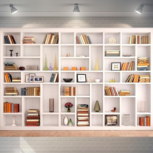 9x6ft Fabric White Bookshelf Backdrop Office Modern Meeting Room Library Home Office Zoom Virtual Photography Background Video Conference Zoom Photo Backdrop Studio Props - size: 9x6 FT