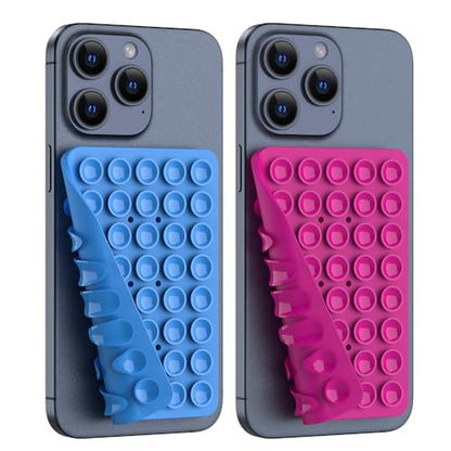 Double Sided Silicone Suction Phone Holder Mount, Silicon Accessory for iPhone and Android, Hands-Free Mirror Shower Phone Holder, TikTok Videos and Selfies (Blue+Rose Red) - color: Blue+Rose Red