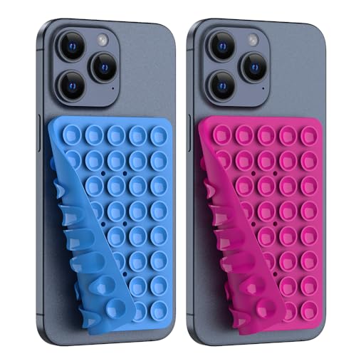 Double Sided Silicone Suction Phone Holder Mount, Silicon Accessory for iPhone and Android, Hands-Free Mirror Shower Phone Holder, TikTok Videos and Selfies (Blue+Rose Red) - color: Blue+Rose Red