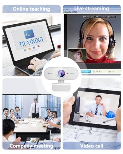Webcam 1080P HD,Web cam with Microphone, Noise Cancellation, Wide-Angle Lens, Auto Light Correction, Plug & Play USB Webcam for Laptop, Desktop, PC, Mac, Zoom, Skype, Streaming,White