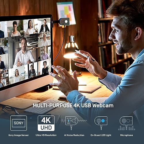 IPEVO MP-8M Multi-Purpose 4K USB Webcam, Microphone with AI Noise Reduction, Flexible mounting Options, for Video Calls, Gaming, Streaming, Conferencing, Hybrid Work, Streaming, Vlogging