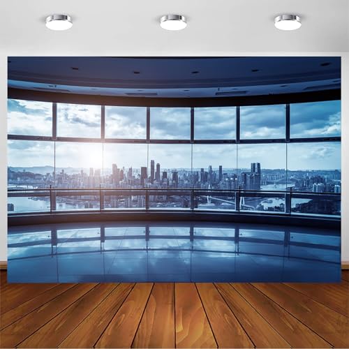 12x8ft Business Office Window Backdrop Modern City View Office Video Conference Photography Background Home Office Indoor Decor Banner Adult Man Woman Artistic Portrait Photo Studio Prop - size: 12x8ft