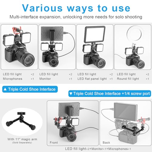 Fomito LX-3 3-Head Cold Shoe Mount with 1/4"-20 Thread for Camera Cage Flash LED Monitor Microphone etc