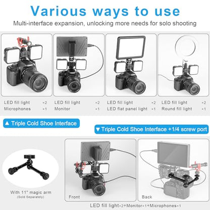 Fomito LX-3 3-Head Cold Shoe Mount with 1/4"-20 Thread for Camera Cage Flash LED Monitor Microphone etc