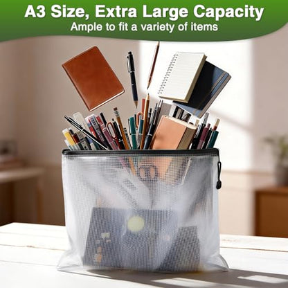 Umriox 24 Pack Zipper Pouches for Organizing, Black, A3 Size (16.9 x 12.4), Big mesh Bags, Zipper Bags for Puzzles & Board Game Storage, Office Supplies Travel Toiletries - style: Black 24pcs, A3