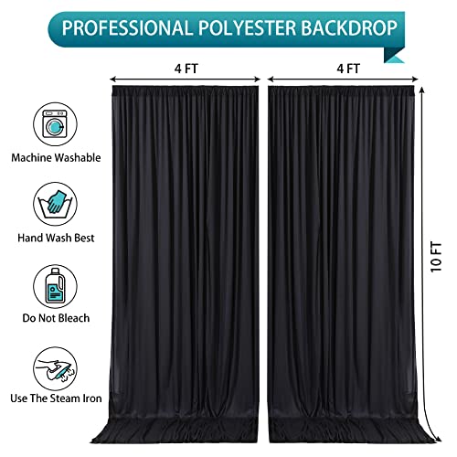 Black Backdrop Curtain 2 Panels-Wrinkle-Free Black Curtains Polyester Photography Drapes for Wedding Birthday Party Photo Background Backdrop Stand- 8 X10FT - color: Black, size: W4' x H10'(2 panels)