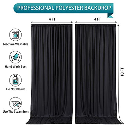 Black Backdrop Curtain 2 Panels-Wrinkle-Free Black Curtains Polyester Photography Drapes for Wedding Birthday Party Photo Background Backdrop Stand- 8 X10FT - color: Black, size: W4' x H10'(2 panels)