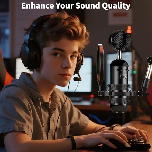 Microphone Shock Mount with Pop Filter, Universal Anti-Vibration Mic Holder for 42~46mm/1.65~1.81in Diameter Studio Condenser Mic, Mic Shock Mount, Mic Clip Holder