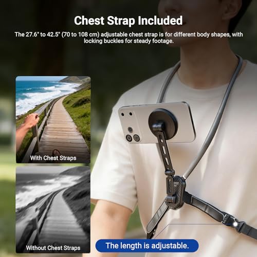 NEEWER Magnetic Phone Neck Holder, Quick Release Cell Phone Chest Mount Stand Adjustable Compatible with MagSafe iPhone Samsung Android, Accessories Kit for POV Vlogging Selfies Video Recording, GP47 - style: GP47