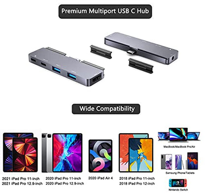 iPad Pro USB C Hub Adapter with 4K HDMI,3.5mm Jack,2 x USB3.0,PD 60W,USB C Data,SD/TF Card Slot,6in1 Adapter for M4 M2 M1 iPad Pro 11 12.9 2025-2018,iPad Air/Mini - color: 6IN1