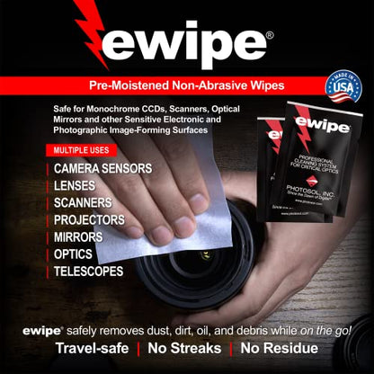 E-Wipe Camera Lens Cleaning Pads - Non-Abrasive Wipes with Professional Cleaning Solution Designed for Optic Electronics — Great for SLR, DSLR, Cameras, Lenses and High-End Optics. (24 Pack)