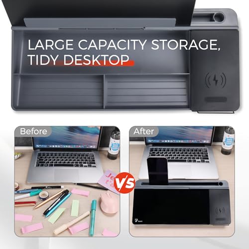 TOWON Glass Desk Whiteboard with Wireless Charger, Desktop Dry Erase Board with Storage & Phone Stand – Compact ~16 x 7 in, Black – Includes Marker & Eraser, Tempered Glass, Rewrite Reusable - color: Charger Black