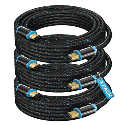 Maximm Hdmi Cable 4K 15 Ft, 3 Pack, Braided, 18Gbps, Hdmi 2.0, Gold-Plated - color: 3 Pack, size: 15 Feet