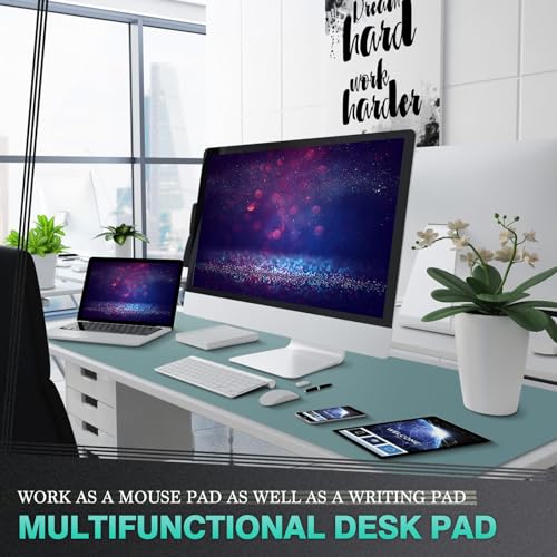K KNODEL Large Office Leather Desk Mat, Mouse and Keyboard Pad, Computer and Laptop Mat, Desktop Protector and Cover, Writing Pad and Blotter (47.2"x23.6", Green) - color: Green, size: 47.2" x 23.6"