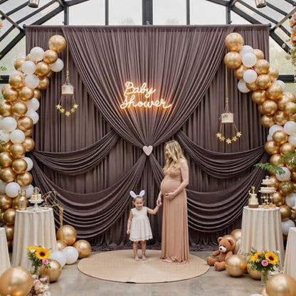 10ftx12ft Wrinkle Free Brown Backdrop Curtain, 2 Panels 12FT Height Wedding Coffe Backdrop Drapes, Silky Polyester Back Drop Cloth for Birthday Photography Background Party Backdrop Draping - color: Brown, size: (W)5ft x (H)12ft (2 Panel)