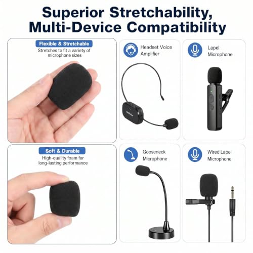 Microphone Covers, 16Pcs Black Mini High-density Mic Cover Foam, Noise-Prevent Microphones Windscreen for Evolution Golf Cart, Lapel Mic, Headset Mic, Wireless Handheld Mics