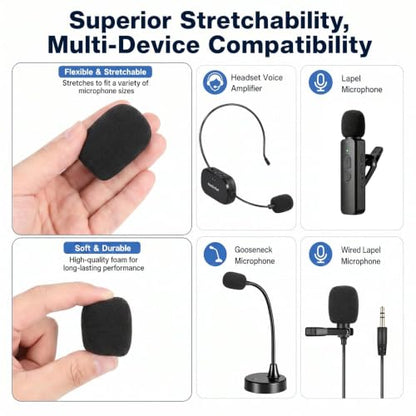 Microphone Covers, 16Pcs Black Mini High-density Mic Cover Foam, Noise-Prevent Microphones Windscreen for Evolution Golf Cart, Lapel Mic, Headset Mic, Wireless Handheld Mics