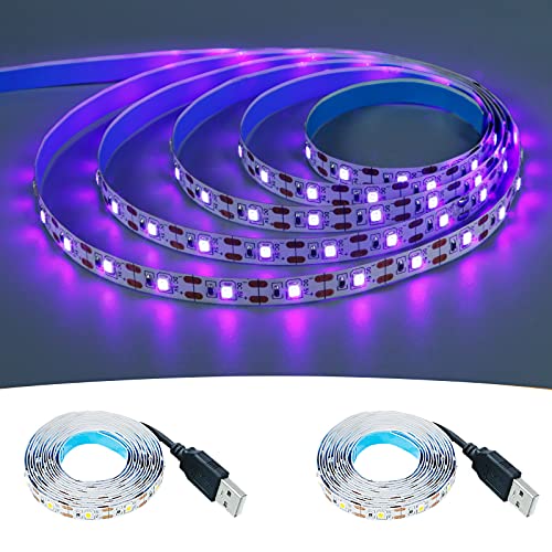 5V USB Purple 395-400nm LED Strip USB Powered 13.12ft/4M 240LEDs Flexible SMD2835 Black Light No-Waterproof IP20 LED Tape Lights (2pcs x 6.6ft) - color: Purple