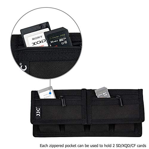 Camera Battery Pouch Holder Case for 4 PCS Sony NP-F550 NP-FW50 NP-FZ100 NP-BX1 Canon LP-E6 LP-E8 LP-E10 LP-E12 LP-E17 Fuji NP-W126 Nikon EN-EL14 EN-EL15 with Zipped Pocket to Store SD TF XQD CF Cards - size: 4 Slot+2 Zippered Pockets