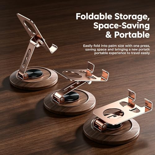 Adjustable Cell Phone Stand,360 Rotating Foldable Desktop | Cellphone Stand with Anti-Slip Base Portable Phone Holder for iPhone 17 16 15 14 13 Pro Max, All Smart Phones, iPad - color: Wood grain color