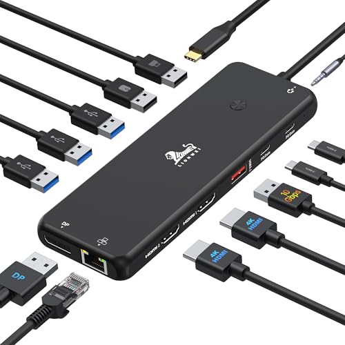 LIONWEI USB C Docking Station Dual Monitor 13 in 1 USB C Hub, Triple Display, 8 USB C/A Ports, Ethernet, Audio, Laptop Dock for MacBook,Dell,HP,Lenovo,Surface - color: 13-in-1 Black