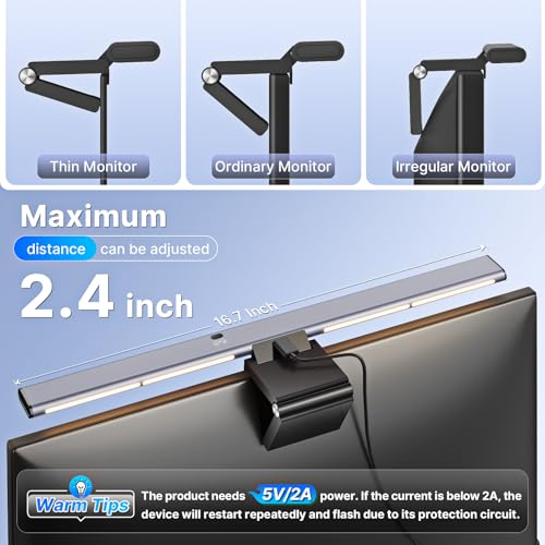 Syrinx 16.7" Computer Monitor Light Bar with Ambient Backlight, USB Reading LED Lamp, Screen Monitor Lamp, Touch + Gesture Control, Dimmable Desk Light, Eye-Caring, No Screen Glare for (Basic) - style: Minimalist