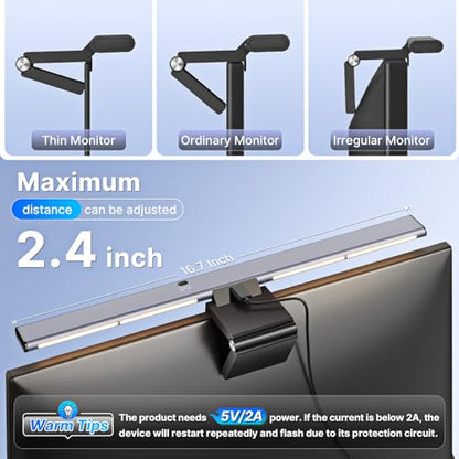 Syrinx 16.7" Computer Monitor Light Bar with Ambient Backlight, USB Reading LED Lamp, Screen Monitor Lamp, Touch + Gesture Control, Dimmable Desk Light, Eye-Caring, No Screen Glare for (Basic) - style: Minimalist