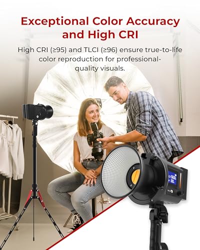 REFLEX CAMERA Professional 80W Handheld LED Photography Light – Portable Studio Video Light, Continuous Lighting for Photography, Handheld LED Spotlight. 3200-5600K 18000lux/1m CRI97 12 Effects + RGB