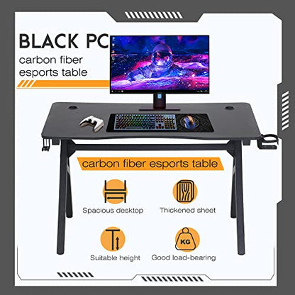 BestOffice | 47" Gaming Desk | Blue | Carbon Fiber Textured Computer Desk | Sturdy Steel Frame, Cup Holder, Headphone Hook, Cable Management Holes, Adjustable Leg Pads | for Gamers, Home, Office - color: Blue, size: 47 Inch R Shaped