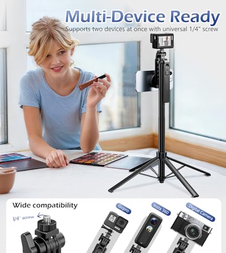 UBeesize 70'' Magnetic Selfie Stick Tripod for iPhone, MagSafe Tripod with 2-in-1 Phone Clamp & 1/4'' Screw Mount, Phone Tripod Stand with Remote, 4-Leg Stable Selfie Stick for Camera & GoPro - size: 70in