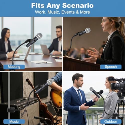Gooseneck Microphone Stand, 13" Flexible Clamp-On Mic Arm with Adjustable Clamp (0.59–1.97"), Heavy-Duty ABS Mount with Silicone Pads, Includes 4 Cable Ties, for Podiums, Desks, Chairs & Tripods