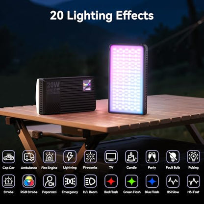 ULANZI K20 RGB Video Light, 20W LED Camera Light Panel for Photography, 1800-9000K CRI95+ 20 Effects, 3300mAh Rechargeable Portable Photo Video Lighting for DSLR Sony Canon Nikon Fuji Vlogging TikTok